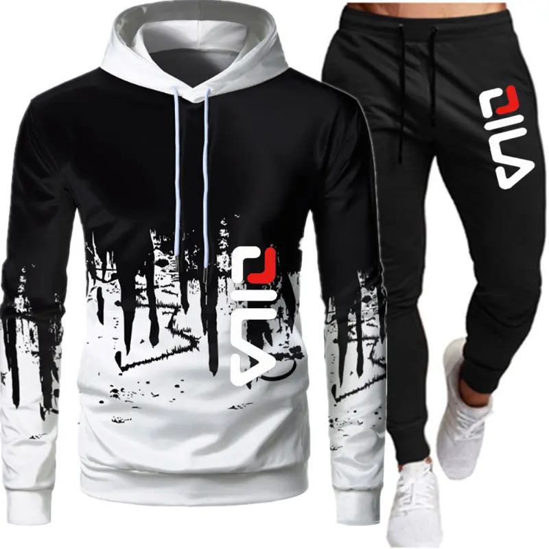 2022 Winter Men Tracksuit Casual Set Male Joggers Hooded Sportswear Jackets+Pants 2 Piece Sets Hip Hop Running Sports Suit