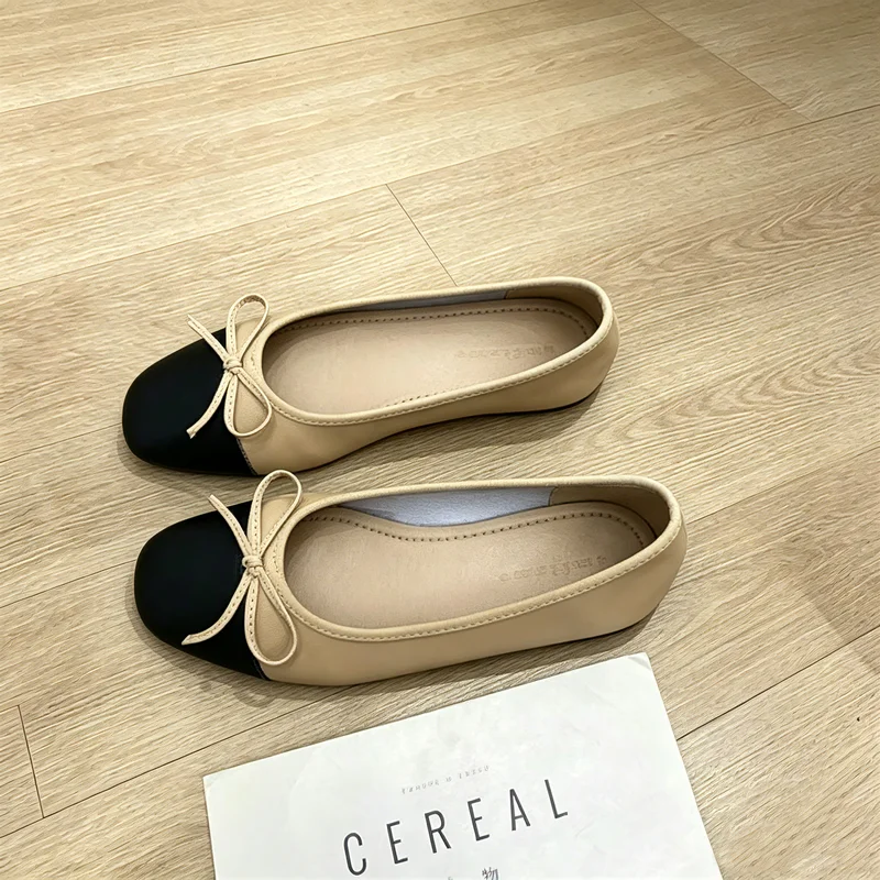 Elegant Small Fragrance Women Flat Shoes Color Block Bowknot Square Toe Soft Leather Ballerina Slip On Casual Office Walking Shoes Zapatillas De Mujer (art.: 3920dc4fb66bd) - 3920dc4fb66bd