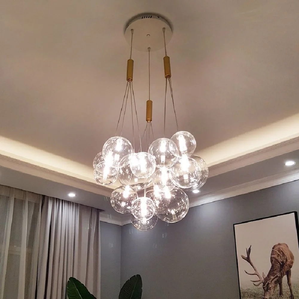 

Gypsophila Pendant Led Lamp Glass Ball G4 Ceiling Chandelier Home Dining Room Kitchen Island Decor Luster Hanging Light Fixtures