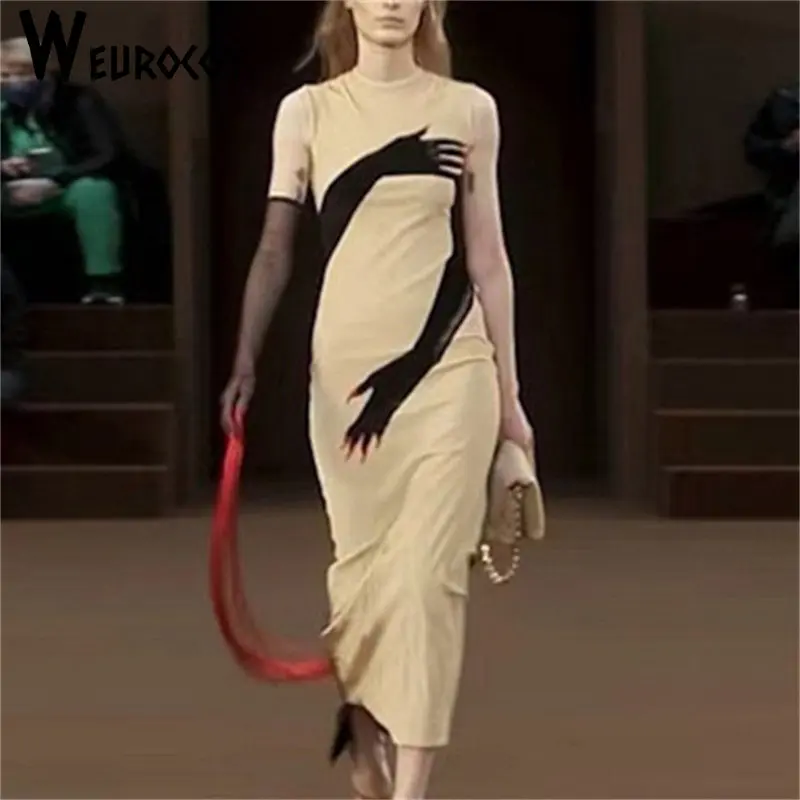 

2023 Summer New Style Fashion Elegant Round Neck Sleeveless Slim Fit Temperament Contrast Color Buttock Bodycon Women's Dresses