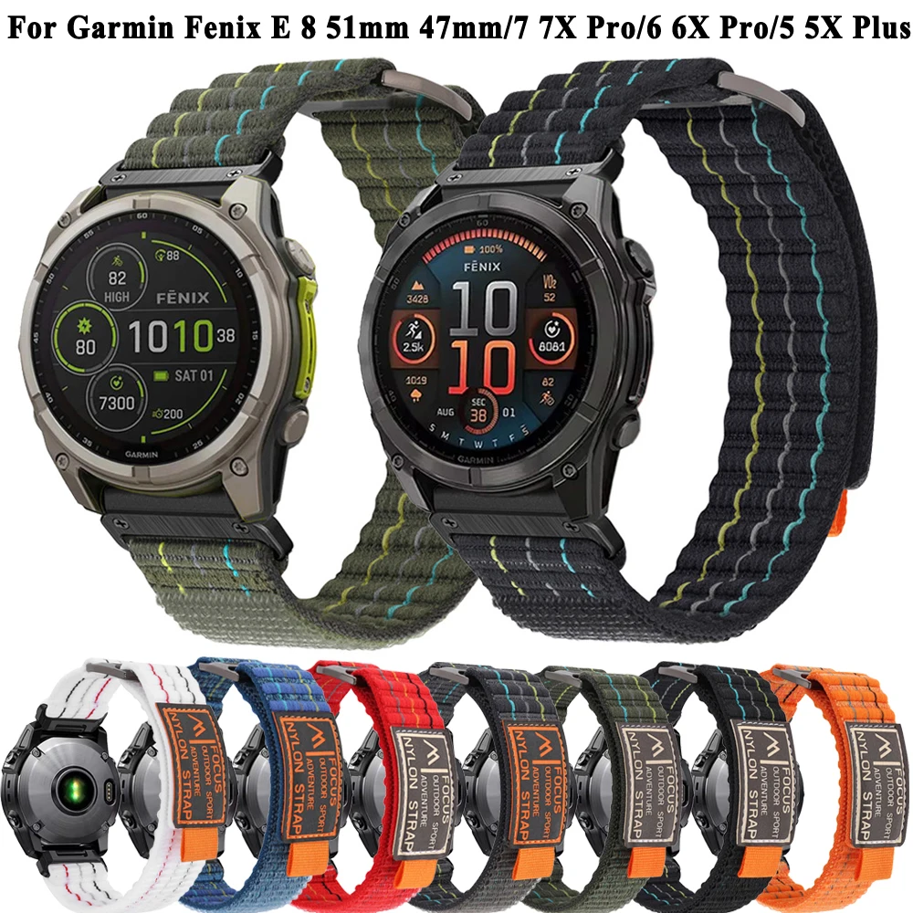 26 Нейлоновый ремешок Quickfit 22 мм для часов Garmin Fenix 8 47 51 E 7X 7 Pro 6X 6 5X 5 Epix