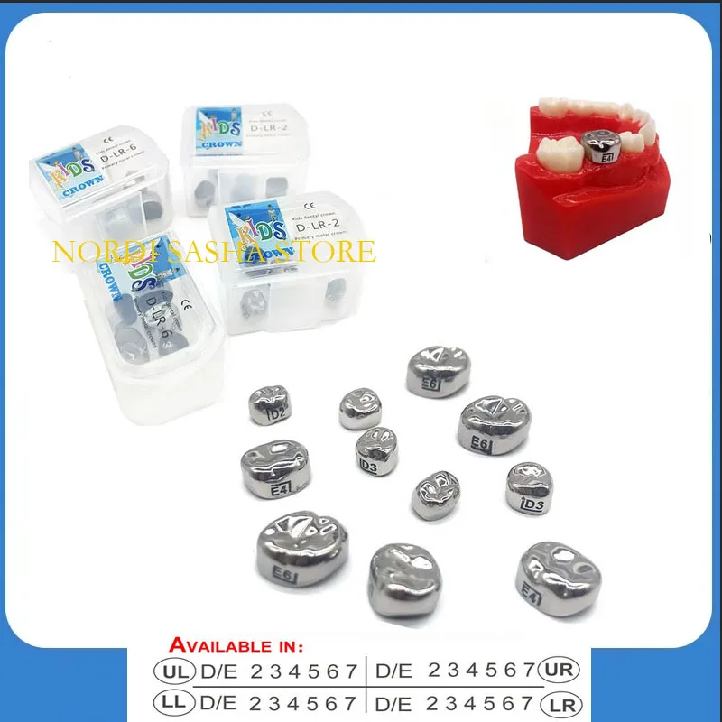 

5pcs/Box Dental Kids Crown Primary Molar Refill Stainless Steel Pediatric Temporary for Upper/Lower Left/Right 1st/2nd Molar