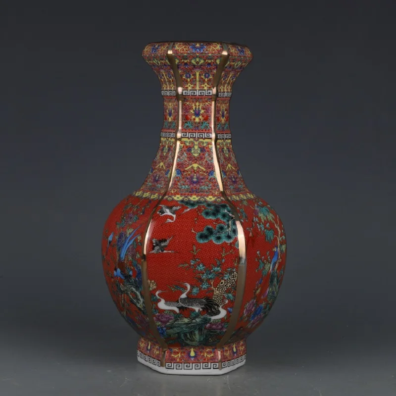 Qianlong Enamel Orange Flower And Bird Hexagonal Vase Antique Jingdezhen Porcelain Home Chinese Decoration 1
