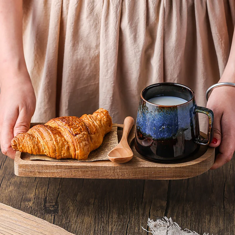 Японская керамическая чашка в стиле ретро кофейная большой емкости набор блюдце