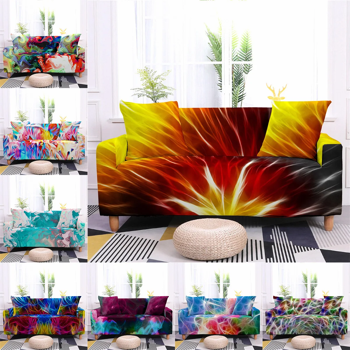 

Color Graffiti Pattern Stretch One-piece Sofa Covers Removable Armchair Sofa Towel Washable for Living Room Housse De Canapé