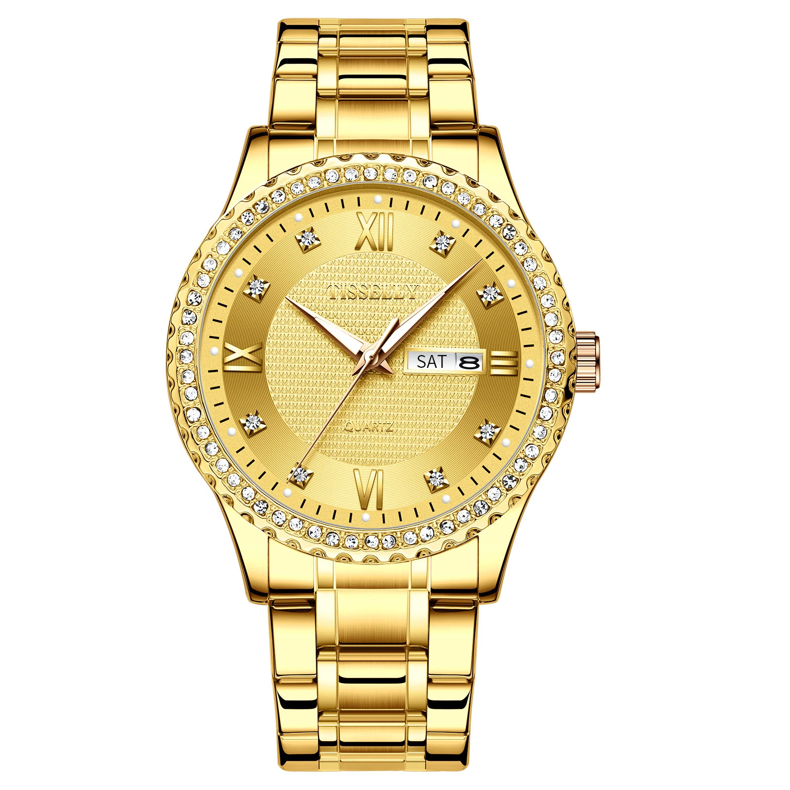 

Мужские водонепроницаемые кварцевые часы в классическом стиле, с кристаллами