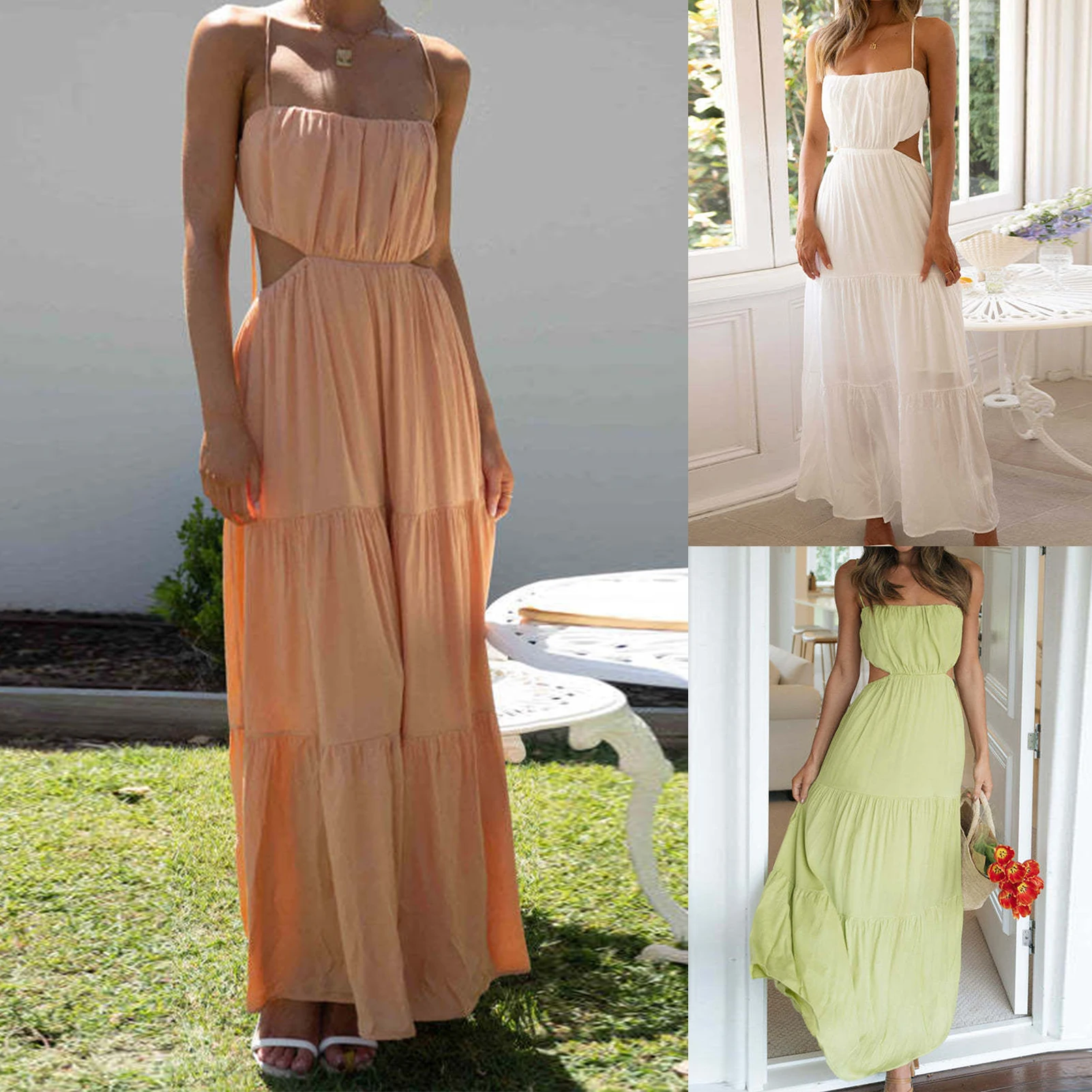 

2023 Summer Women Dresses Vintage Short Sleeve Casual Loose Back Bandage Harajuku Party Club Dress Solid Color Hollow Out Outfit