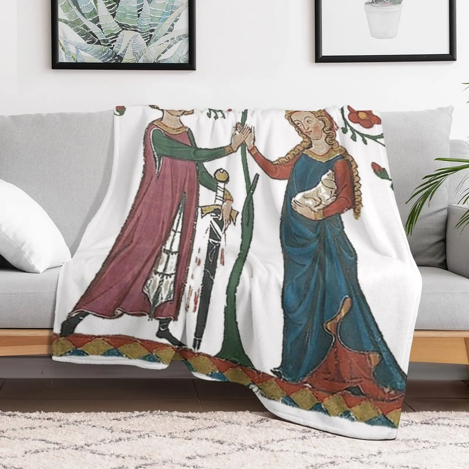 Средневековая пара немецкое одеяло около 1250 клетчатое мягкое