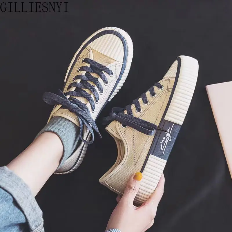 

Women's Canvas Sneakers Comfort Low Help Vulcanized Walking Footwear Woman Flat Casual High Gang Lace-up Sports Shoes