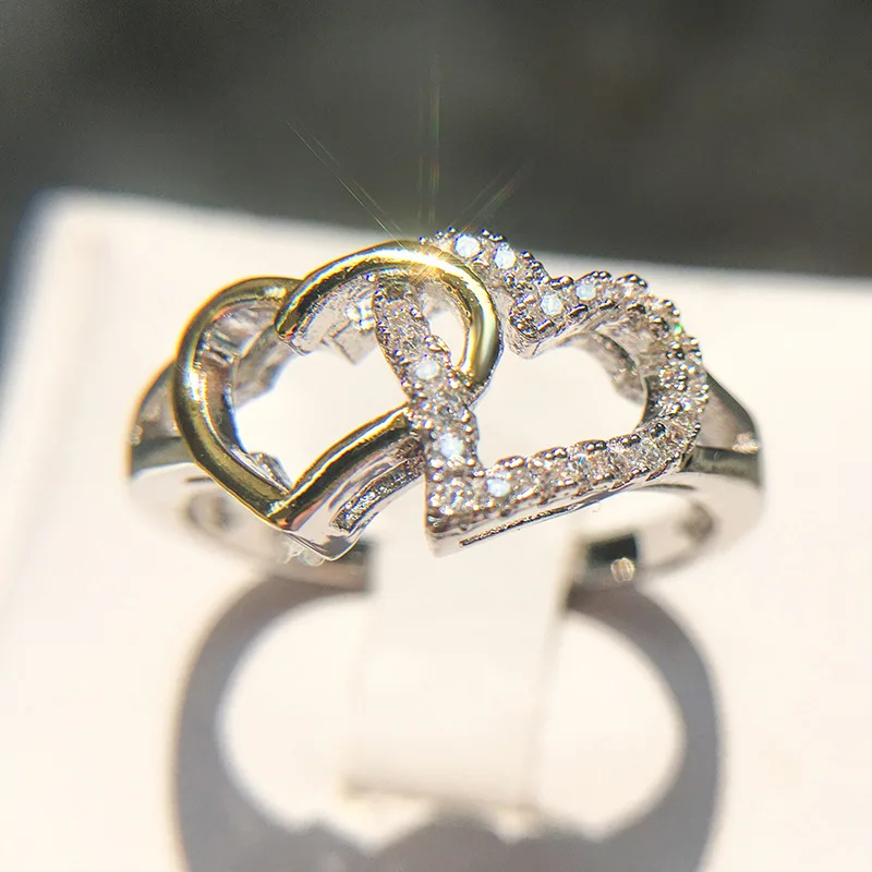 

NEW Popular Quality Simple Style Heart Ring For Woman Silver Rose Gold Color Fashion Jewelry Shaped Wedding Wholesale