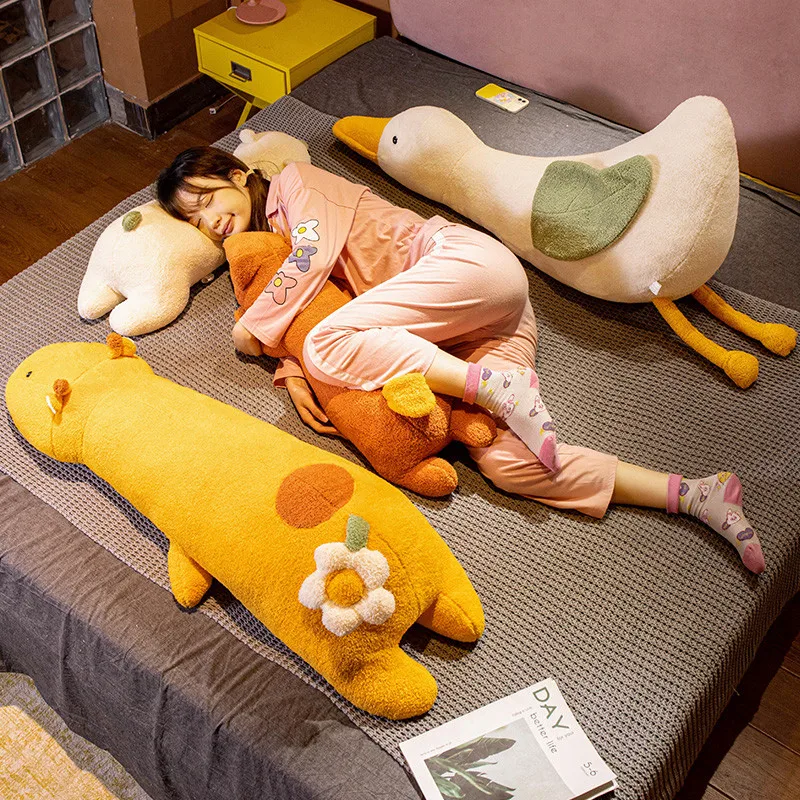 

110cm Kawaii Fox Bear Sika Deer Duck Plushie Pillow Cartoon Animal Cushion Stuffed Soft Sleeping Toys Girls Kids Birthday Gift