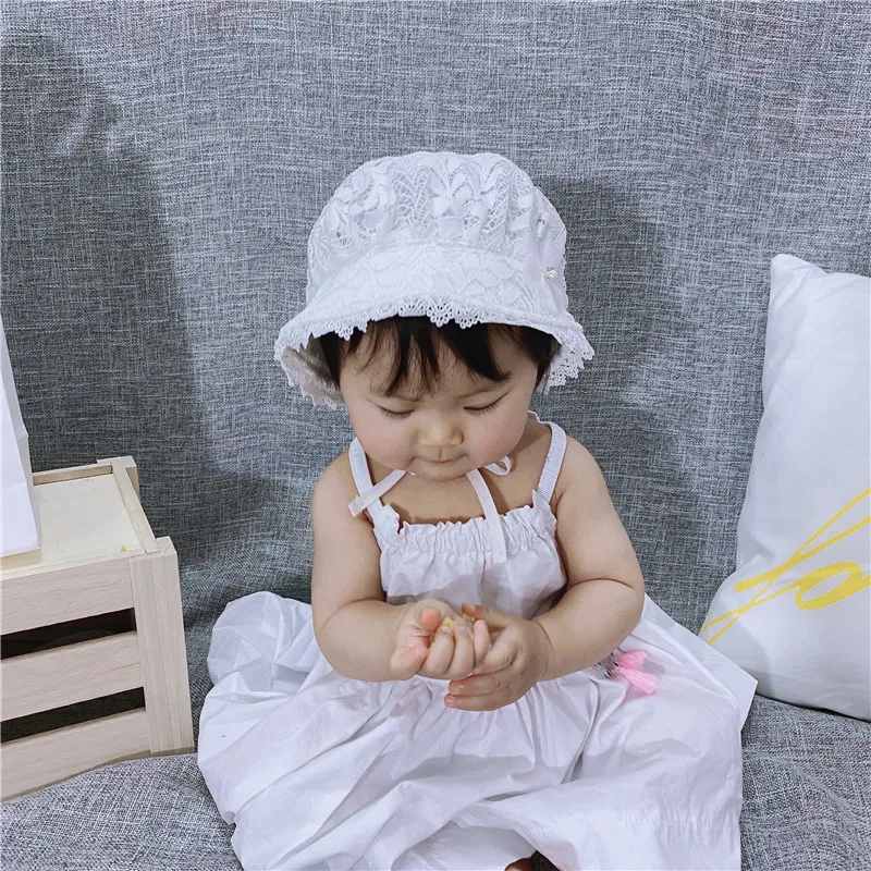 Lace Flower Baby Hat Cap Cute Cotton Kid Baby Girl Hat Adjustable Summer SunHat Newborn Breathable Baby Accessories Toddler Hat images - 6