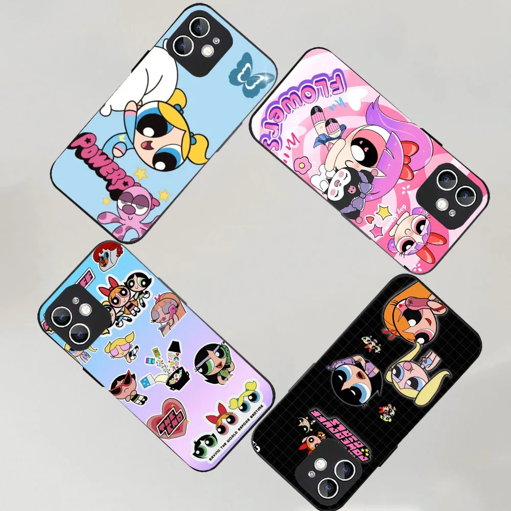 WAA-5 Cute Powerpuff Girl Black Flexible TPU Case For Samsung A22 25 30 31 32 33 35 41 50 51 52 53 54 55 70 71