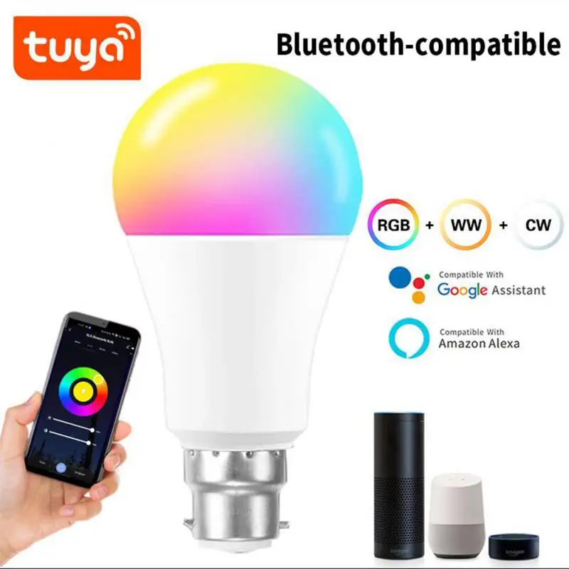 

Умная Светодиодная лампа E27/b22, Bluetooth совместимая, с регулируемой яркостью, Rgb, 10 Вт, управление через приложение для умного дома
