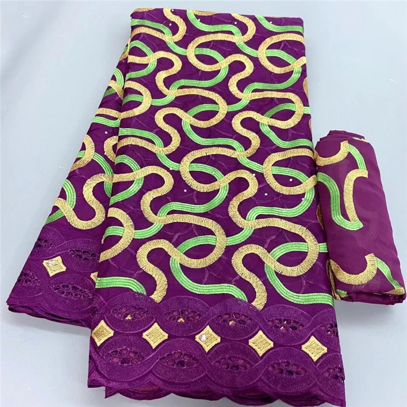 

5+2 Yard Swiss Fabric Latest Heavy Beaded Embroidery African 100% Cotton Voile Lace Popular Dubai Style For wedding Party 3L0672