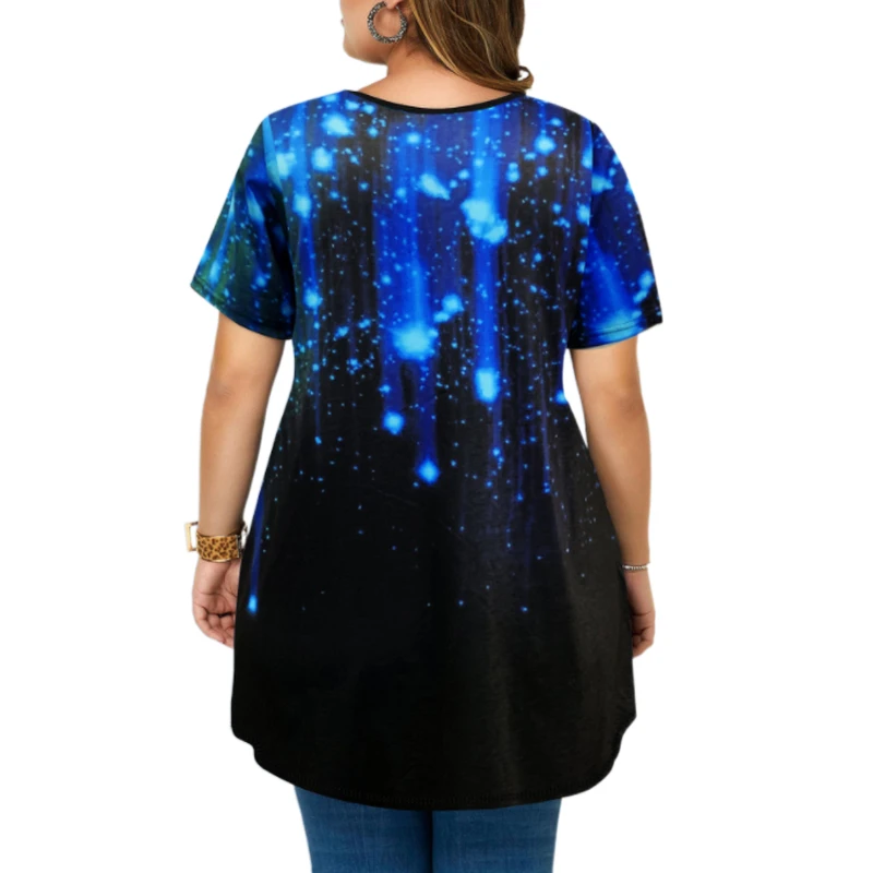 5XL Plus Size Women Gradient Print Tunic T-Shirt Summer 2022 Casual Short Sleeve Irregular Hem Boho Oversized Tops Tunicas Mujer
