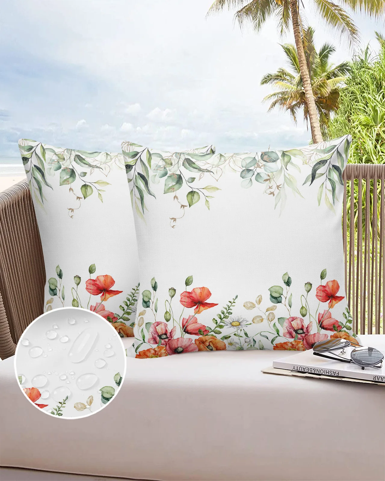 

Весеннее растение, маргаритки, эвкалипт, маковый цветок, водонепроницаемая наволочка, украшение для дома и офиса, подушка, искусственная на...