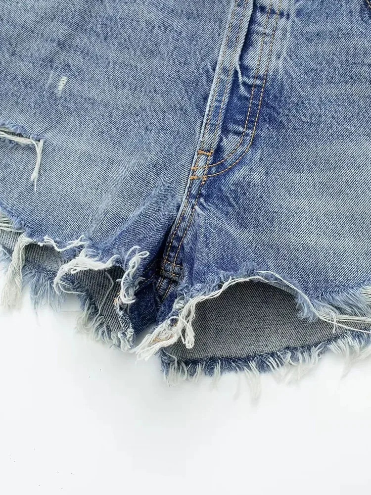 PAILETE Women 2023 fashion with pockets ripped denim shorts vintage high waist zipper fly female short pants mujer