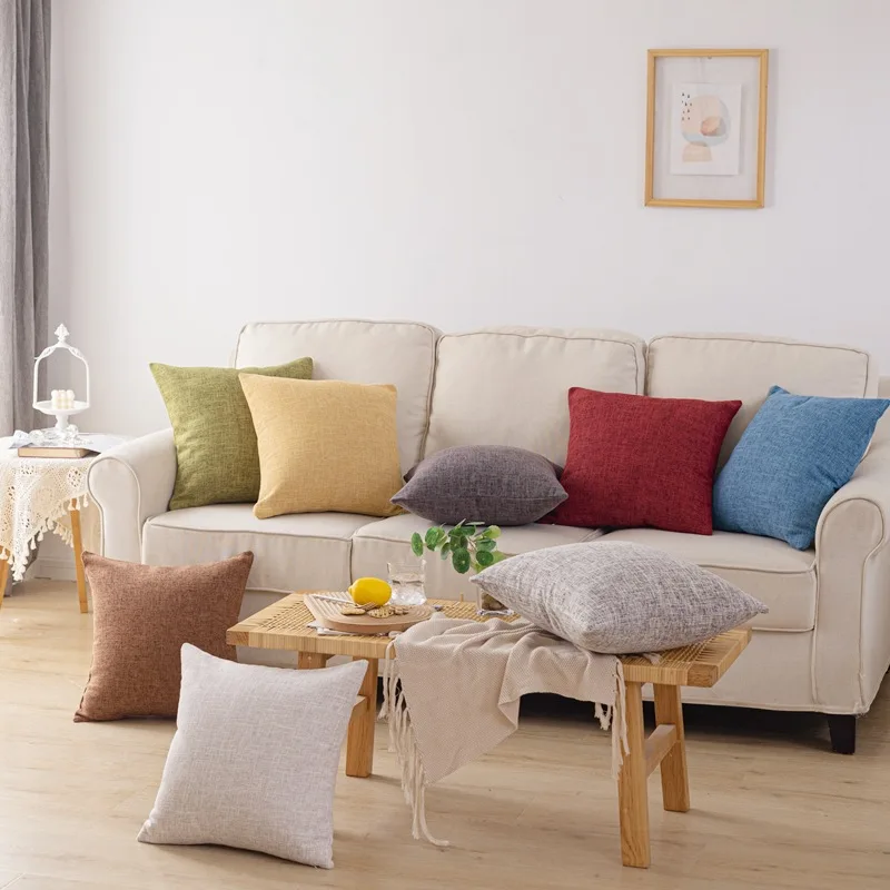 

Linen Cotton 45*45cm Decorative Pillow Covers Solid Pillowcase For Car Sofa Office