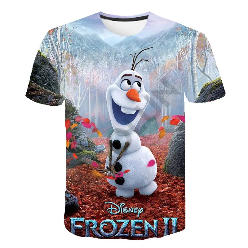 Disney Frozen 2 Olaf Cute Girls T-shirt Summer Graphic 3d Print Short Sleeve Tops Tees Children Harajuku Kawaii O-neck Clothing