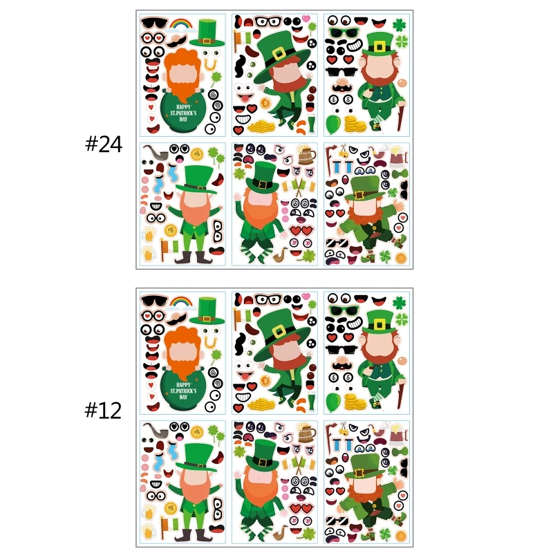

12/24 pcs Patricks Day Stickers Free Combination Decals Decorative Waterproof for Cards Home School Fridge Theme Party