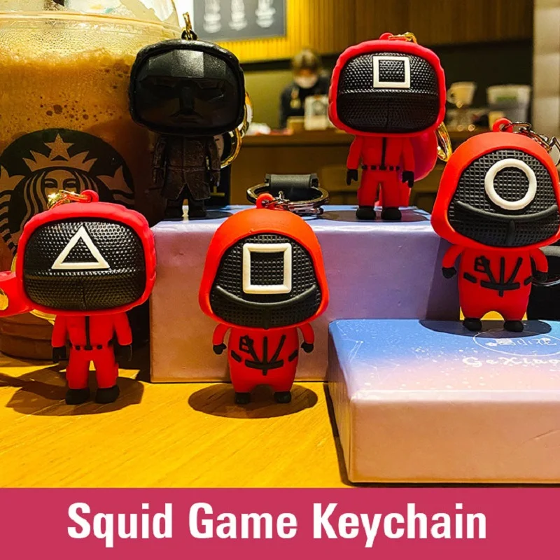 

Squid Game Keychain Soldier Triangle Series Creative Charms 3d Mini Doll Figurine Key Ring Car Backpack Pendant Gift Ornament