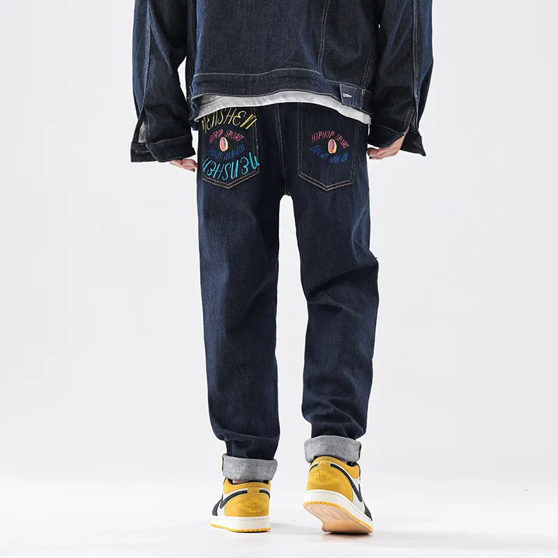 

Японские модные джинсы первичного цвета, мужские высококачественные Молодежные удобные тяжелые джинсы ручной работы, роскошные маленькие прямые мужские джинсы