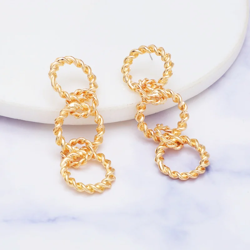 

Новинка 2023, Простые Длинные серьги с соединением в виде золотых колец для женщин