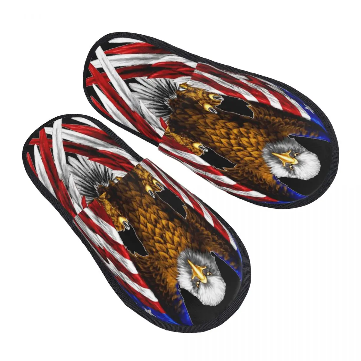 Eagle American Flag Print Indoor Fur Soft Warm Shoes