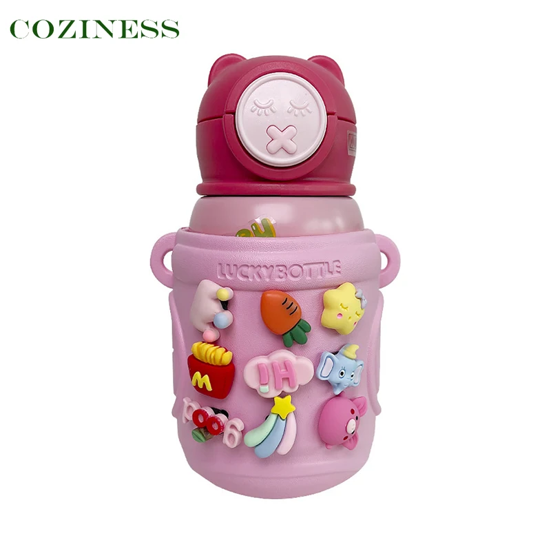 

Детская кружка для питья, милая мультяшная кружка-термос с соломинкой, портативные бутылки для детского сада, бутылка для воды из нержавеющ...