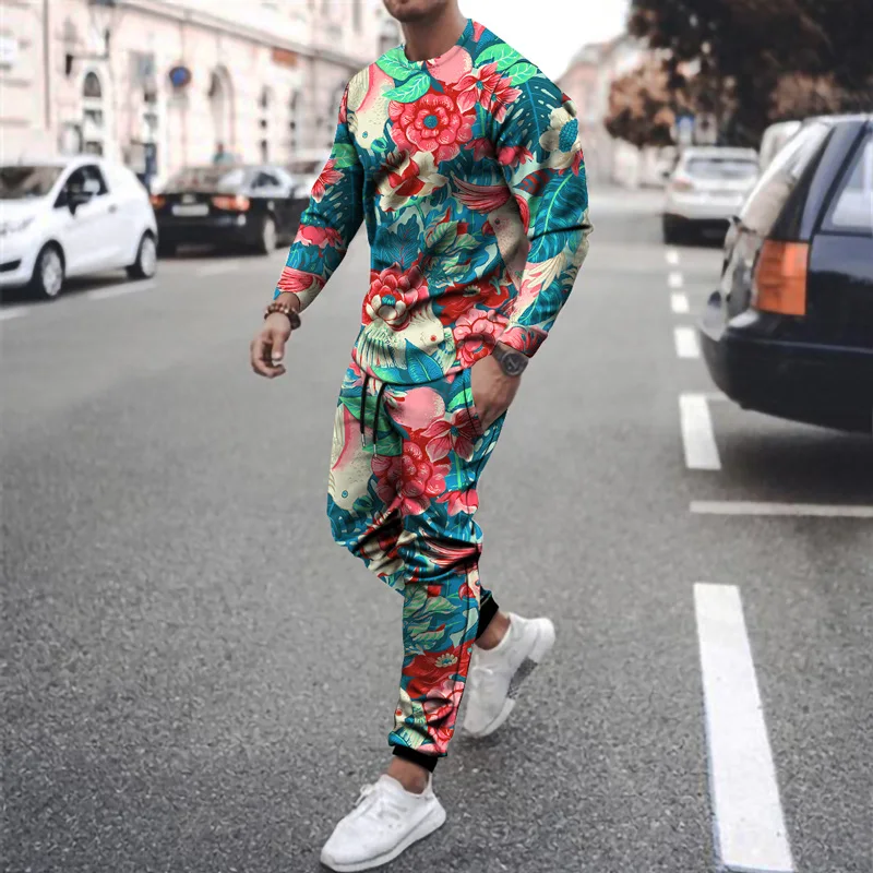 2023 Summer Men Sport Suit 3d Animal Print Set Male Elephant Cat Pattern Long sleeve suit Loose Breathable Tracksuits