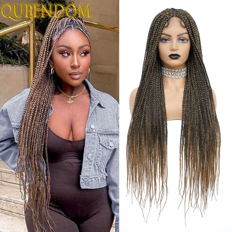 Long Full Lace Box Braided Lace Front Wigs for Black Women Ombre Knotless Box Braid Frontal Wig Synthetic Braided Box Braid Wigs