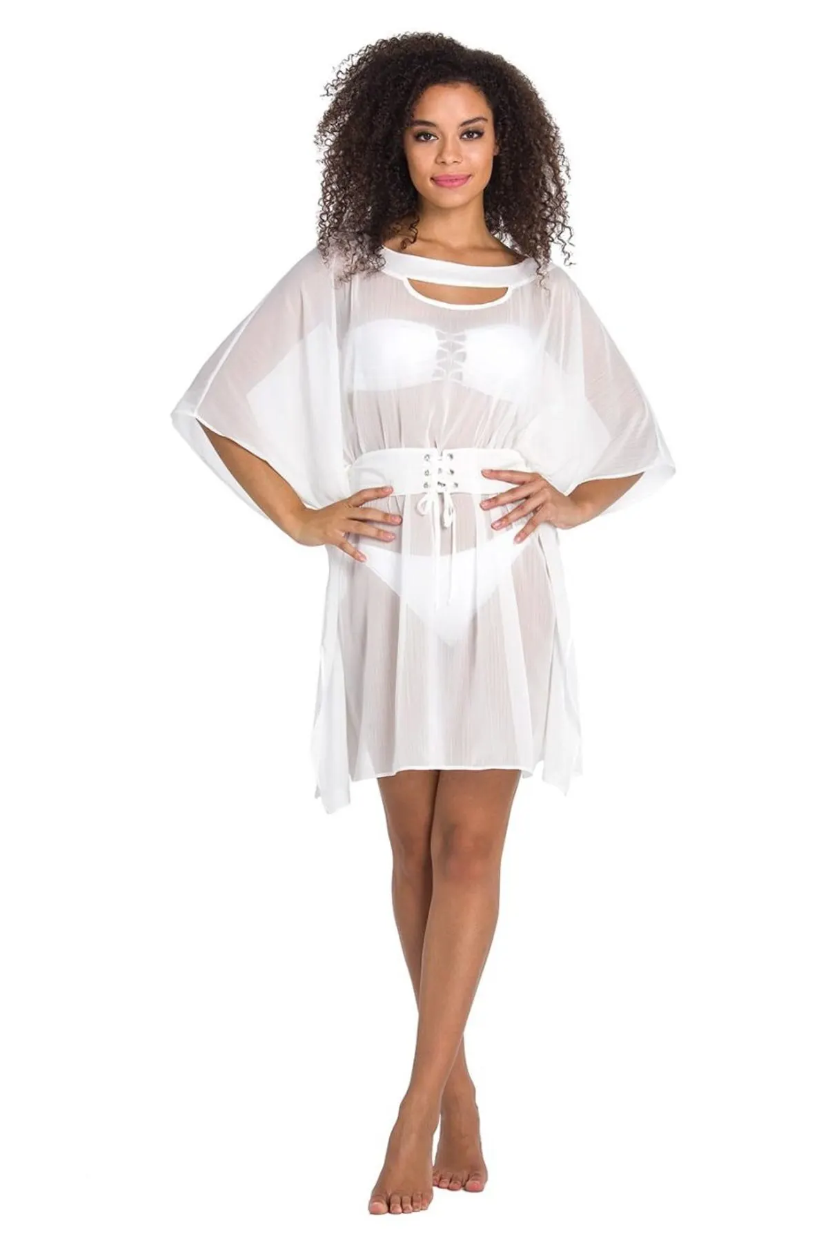 

Women's Pareo White Swimwear Cover Up Dress Sexy Tunic Suit Beachwear Female Beach Bikini Cover Loose Mini Dress