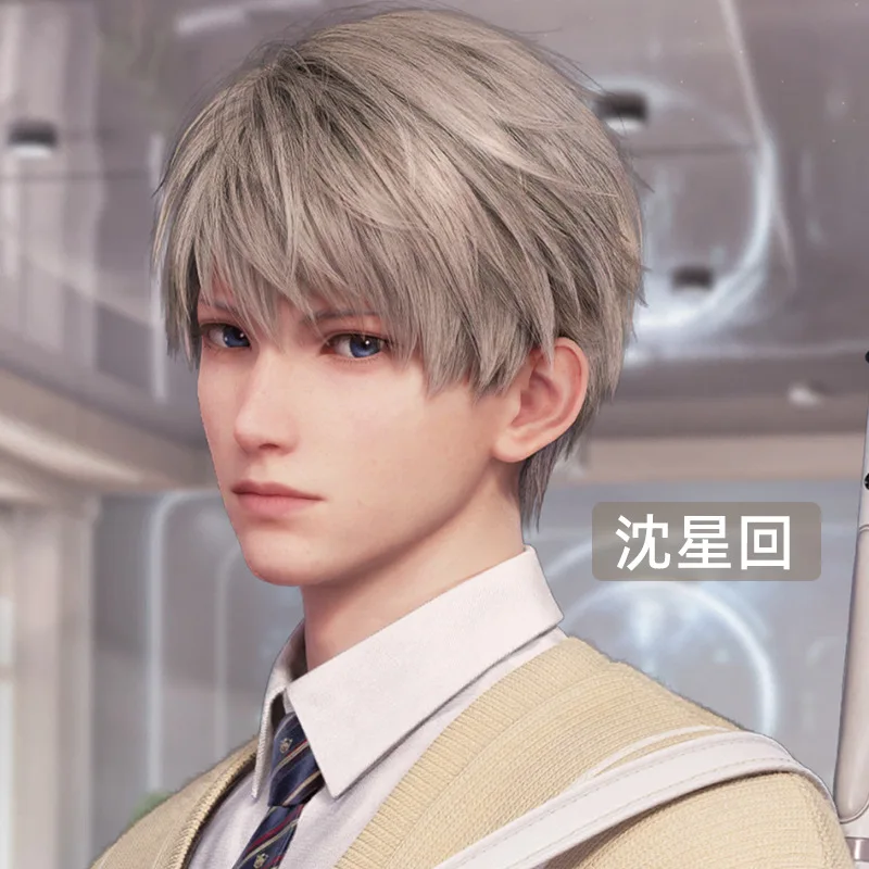 Парик для косплея Love And Deepspace Rafayel 30 см короткие фиолетовые серые термостойкие