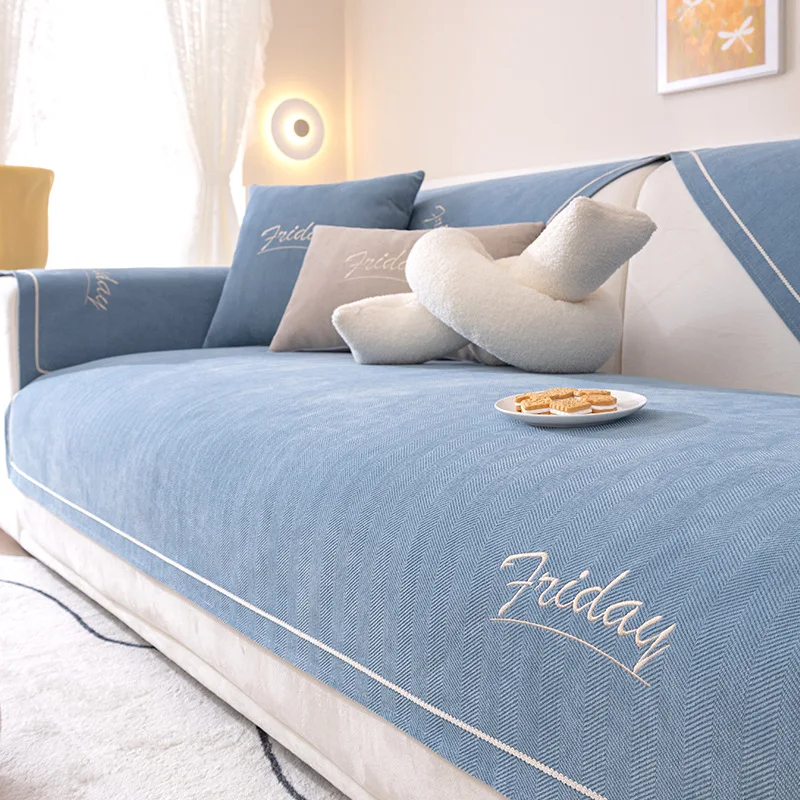 

Living Room Sofa Cover Thickened Letter Embroidery Non-Slip Cushion Cover Chenille All-Inclusive Universal Sofa Cover Back Towel
