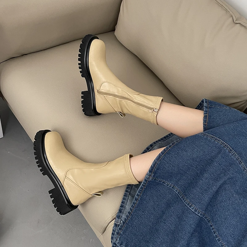 Knee High Women's Boots Autumn Women's Shoes Winter Lace Up Fashion Flat Shoes Sexy Punk PU Side Zipper Ladies Motorcycle Boots2