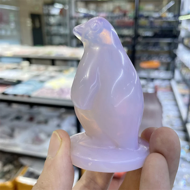 

Natural Penguin Figurine Opalite Cartoon Penguin Sculpture Animal Statue Healing Energy Stone For Home Decoration