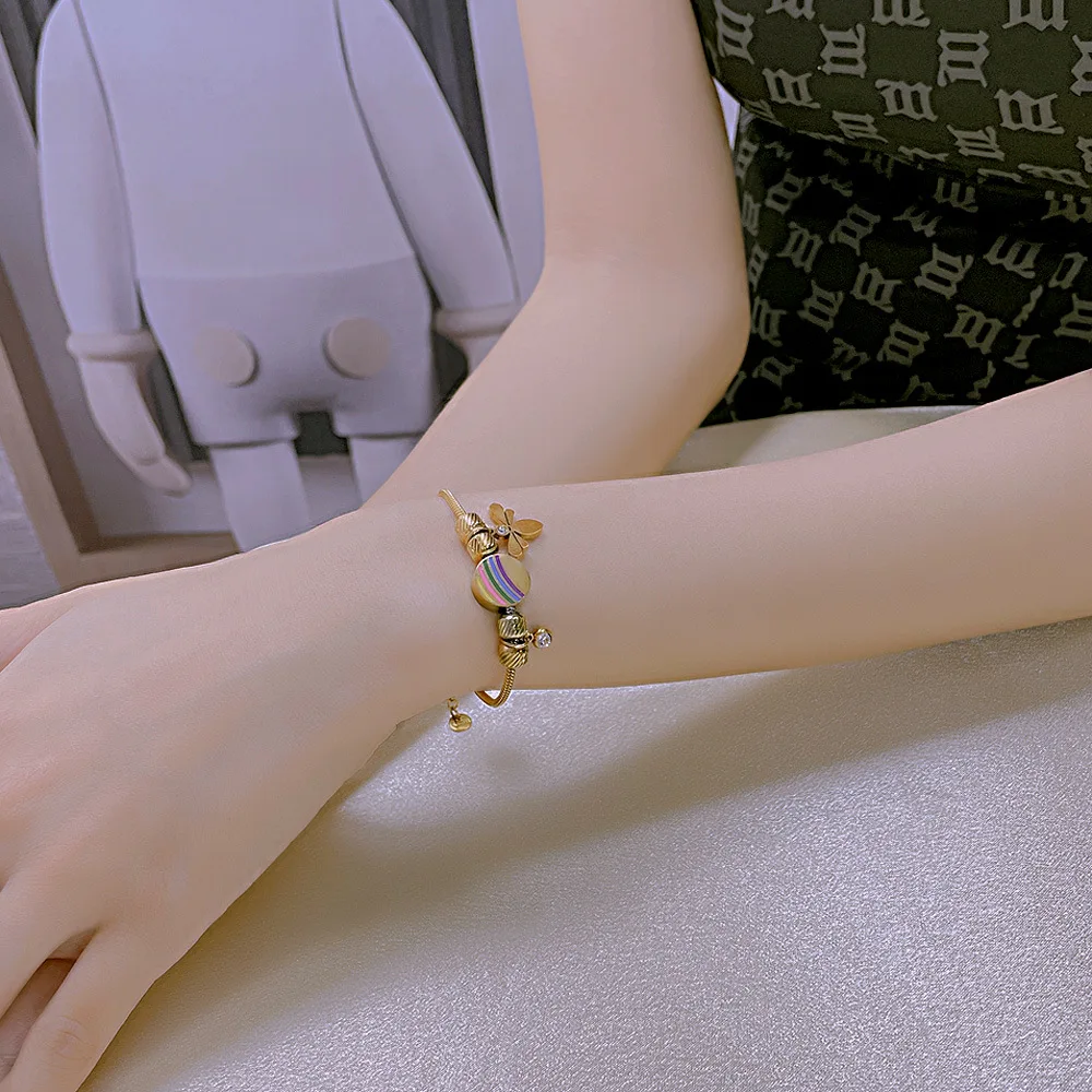 Dropshipping Small Dragonfly Hand Jewelry Stainless Steel Personalized Colorful Oil Drip Bracelet for Women