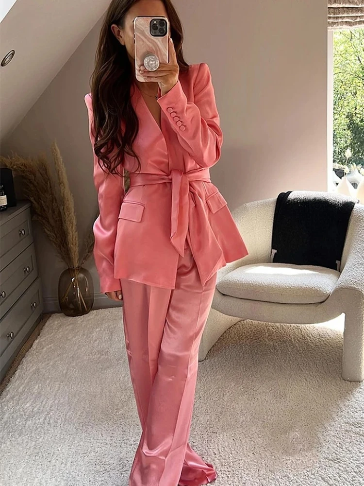 

2022 Spring Summer New Women's Clothing Texture Coat Jacket Street Trendsetter High Waist Straight Pants Set 2 Piece Set Women