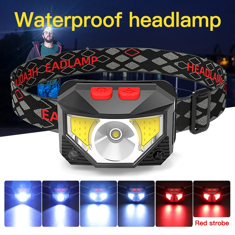 

Led Headlamp Wave Sensing Headlight Wearing Flashlights Outdoor Portable Head Lamp Camping Fishing Lantern Night Running Light