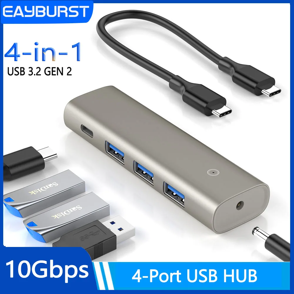 

Eayburst USB C Hub 10Gbps 4 in 1 USB 3.2 Gen2 HUB Adapter 4 Ports Type-C USB Multi Splitter for Laptop Desktop Dock Station