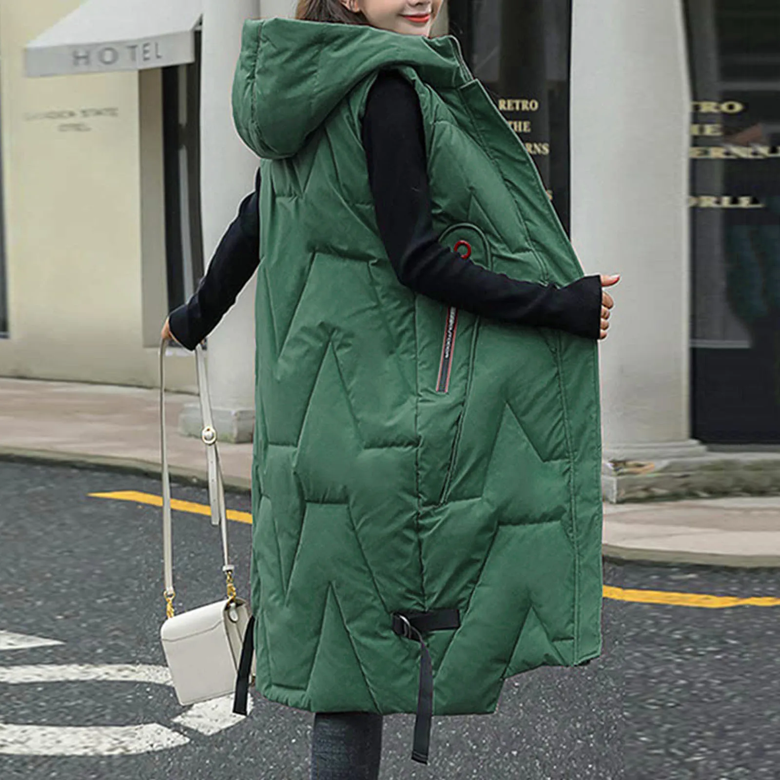

Autumn Winter Padded Jacket Women'S Inner Sleeveless Outwear Warm Zipper Hooded Long Coat Irregular Blazer Female Bomber Coat