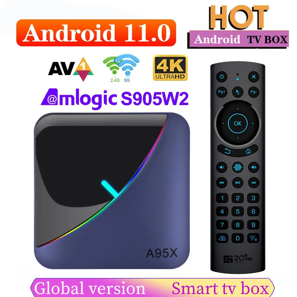 

ТВ-приставка A95X F3 Air II RGB Android 11 Amlogic S905W2 4 Гб ОЗУ 64 Гб двойной Wi-Fi 4K 60fps VP9 BT5.0 Youtube телеприставка 2 Гб 16 Гб