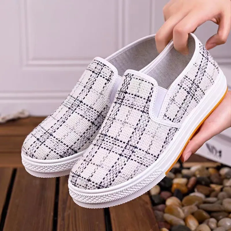 

WomenShoes 2023 Fashion Plaid Canvas Flat Casual Man Female Sneaker