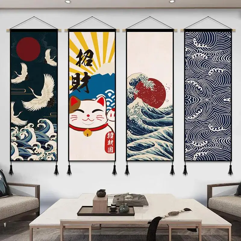 

Японский Ukiyoe настенная живопись, дерево, прокрутка, холст, живопись, художественный постер, принт, волна, рыба, кран, картинки для декора гост...