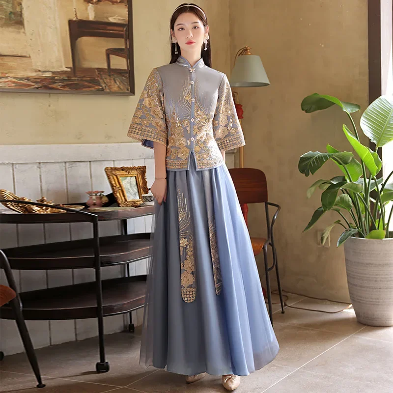 Традиционное китайское платье подружки невесты с воротником-стойкой одежда Xiuhe