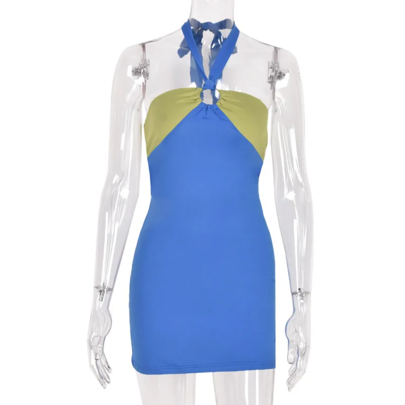 

#3607 платье с воротником-халтером, комбинированное цветное облегающее мини-платье с вырезами, женские сексуальные вечерние облегающие плать...