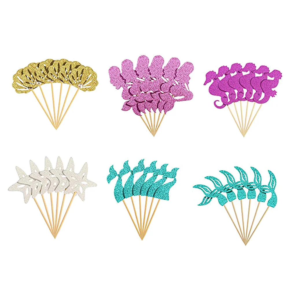

36 Pcs Cupcake Ornament Mermaid Birthday Cupcake Decorating Kids Birthday Cake Pick Ocean Decor Wedding Plug-in