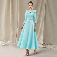 a line formal wedding guest gown for woman 34 sleeve ankle length with bow elegant mother of the bride dress party vestidos