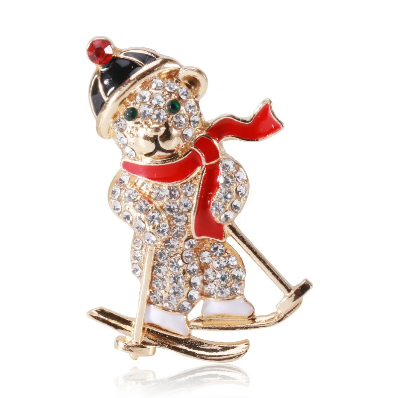 

Ski Bear Brooch Pins Crystal Pin Enamel Pins Cute Christmas Brooches Remembrance Snowman Banquet Pin For Men Women Girls Jewelry